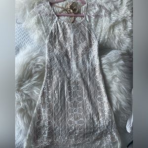 Cute white lace backless minidress